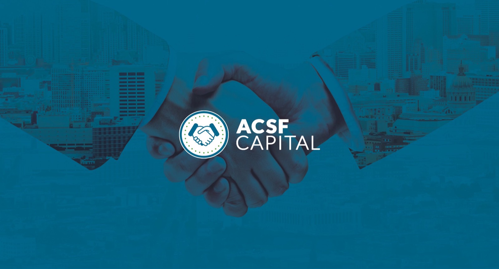 ACSF Capital cover: handshake over a blue city skyline