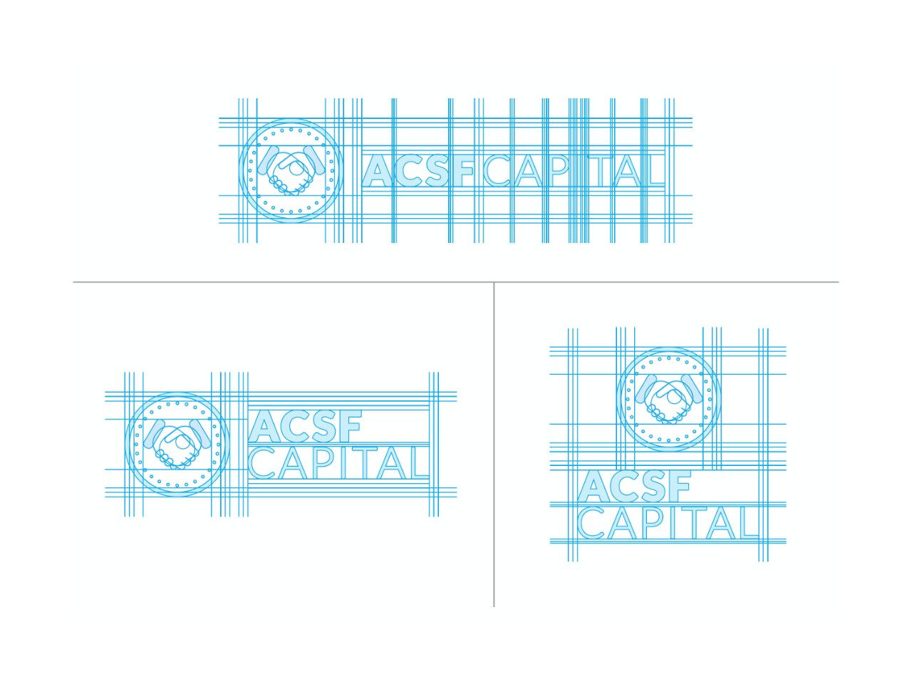 Construction grids for the redesigned ACSF Capital logo and its variations