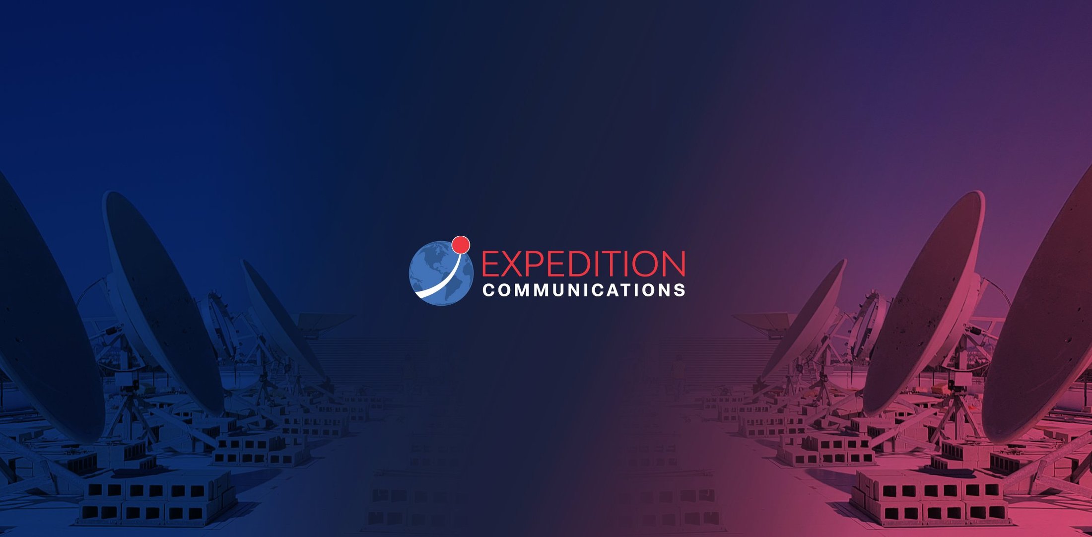 Expedition Communications cover: satellite dishes in a blue and red duotone