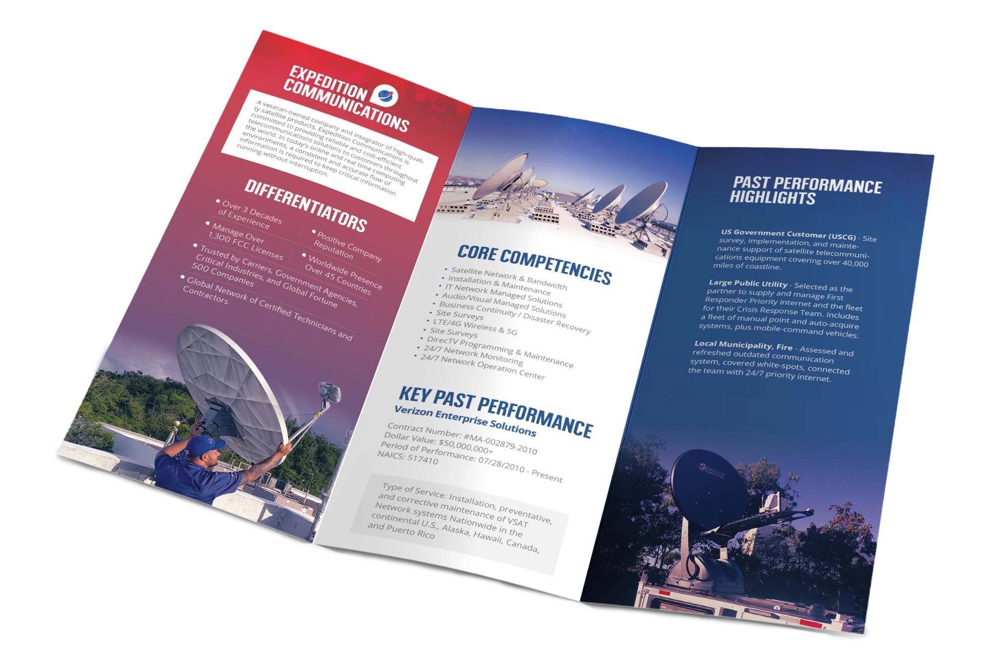 Capabilities statement trifold brochure, inside spread