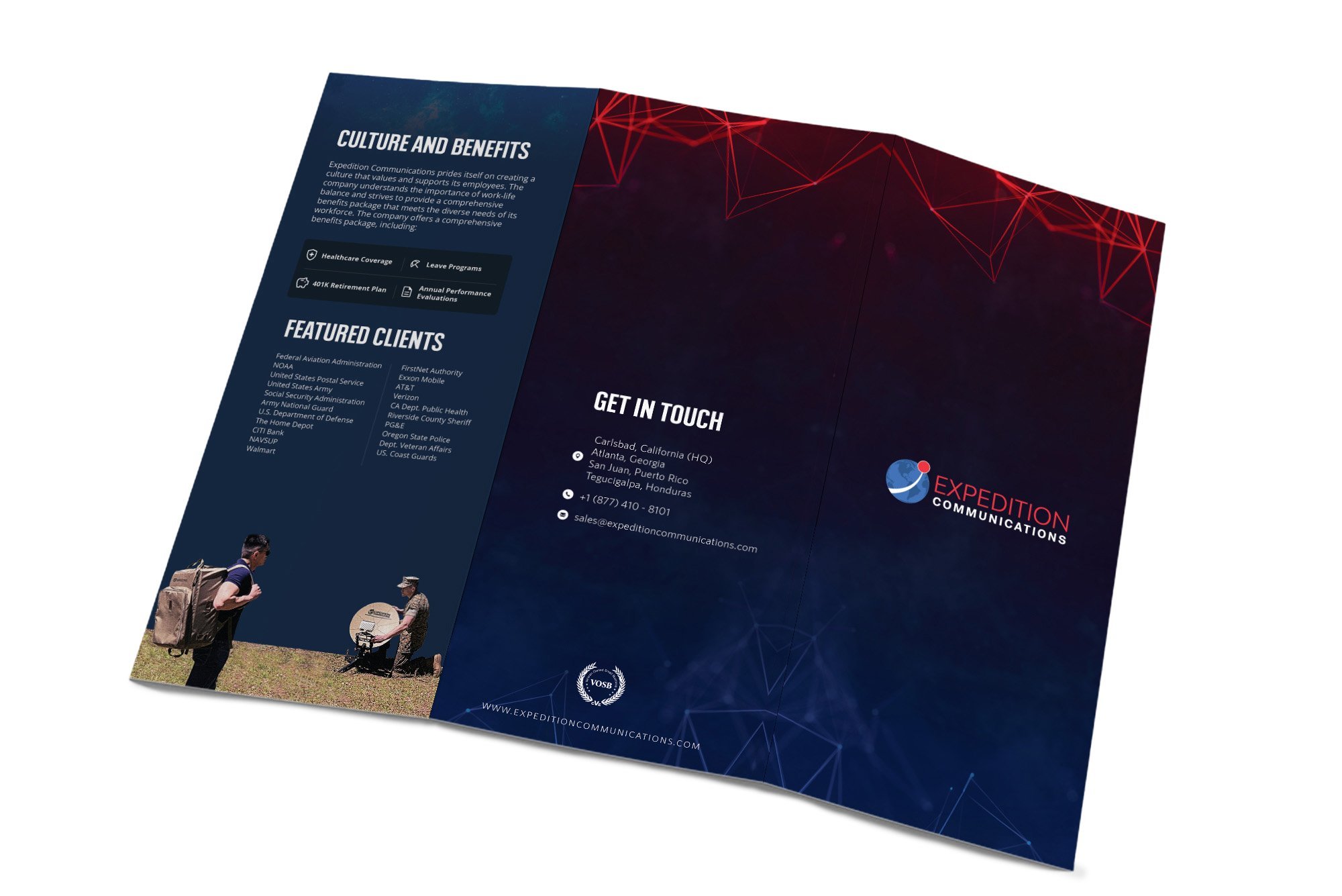 Capabilities statement trifold brochure, outside spread