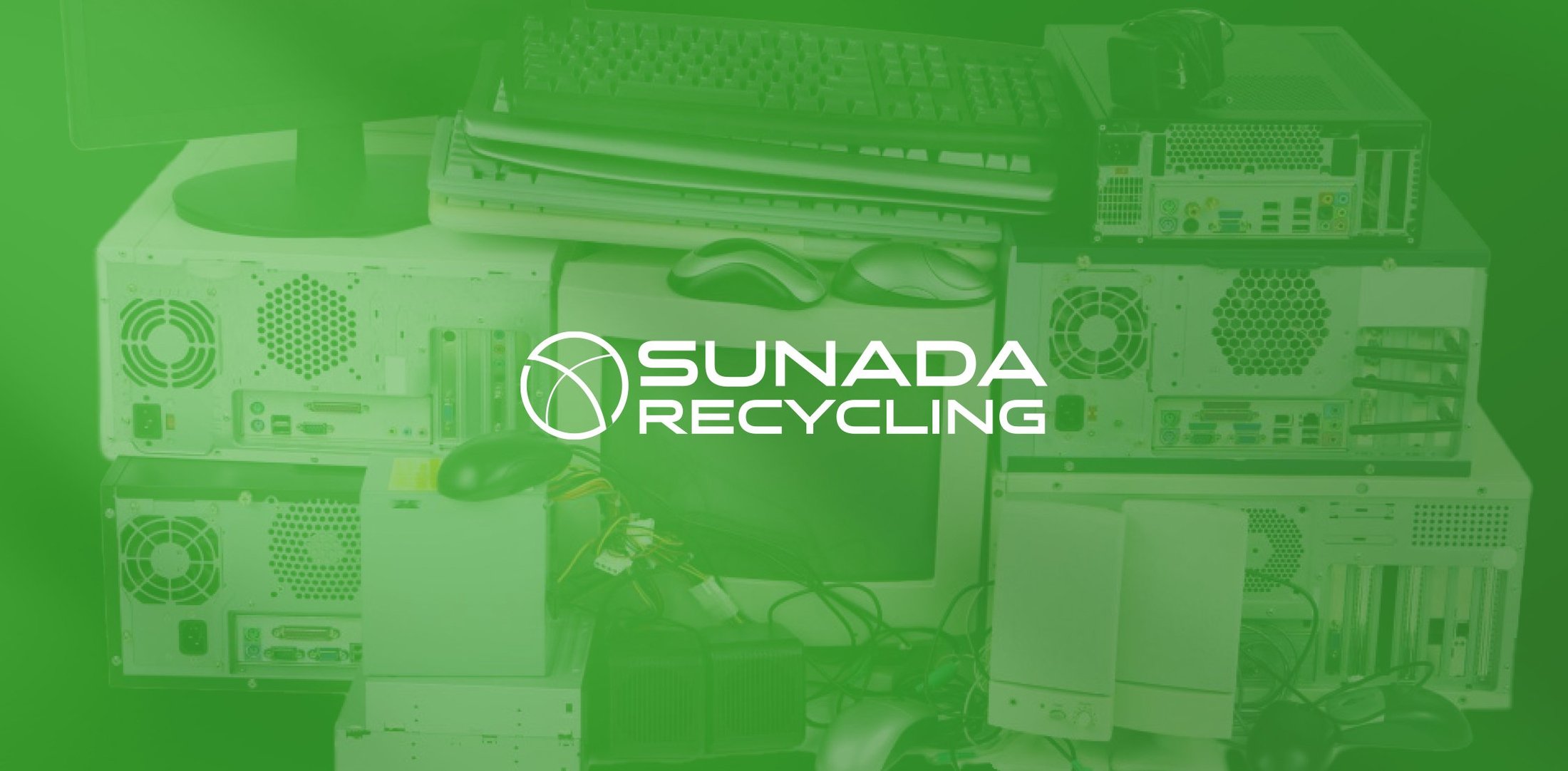 Sunada Recycling cover: green duotone of collected electronics