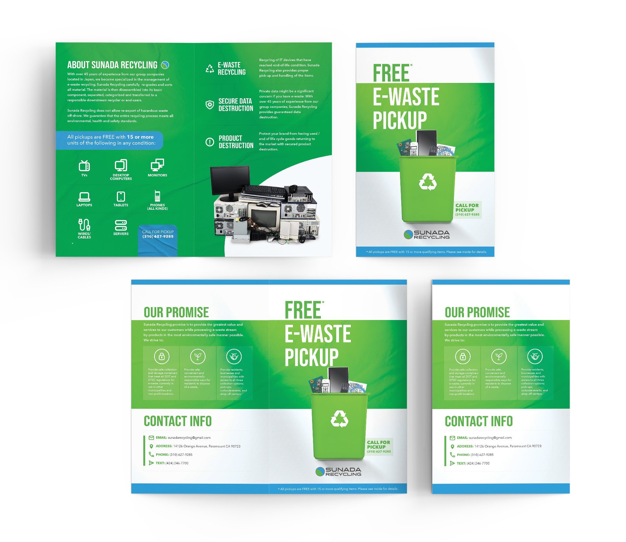 Sunada Recycling bifold brochure, outside and inside spreads