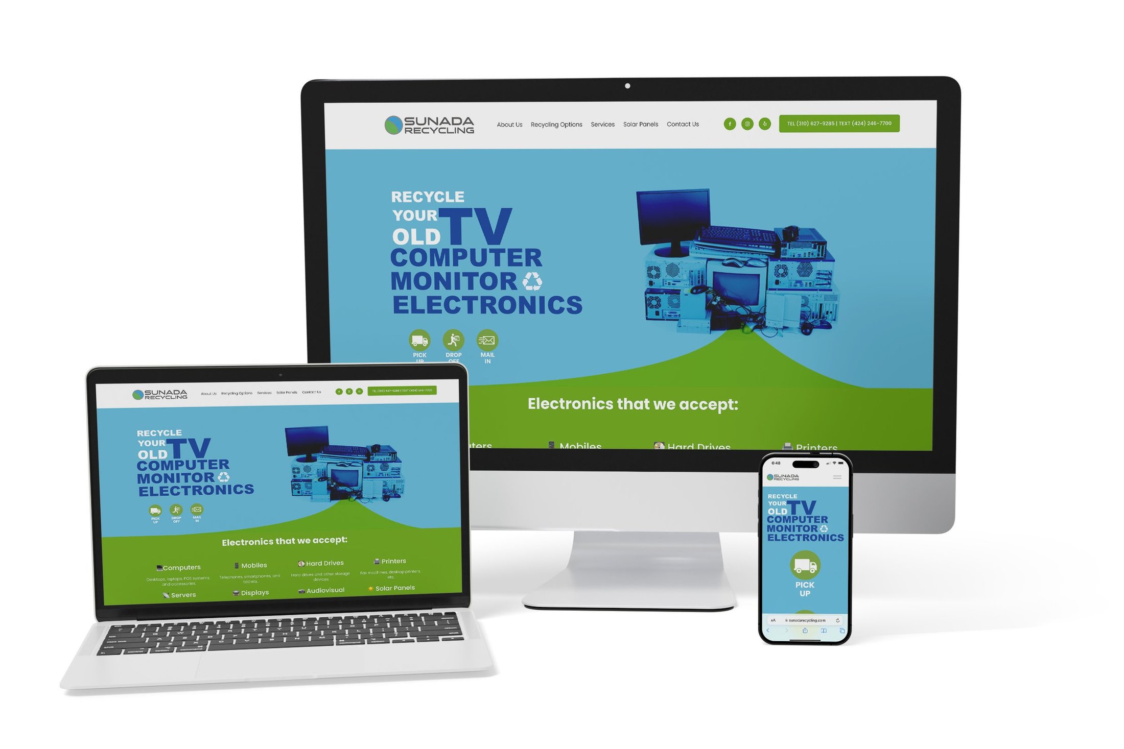 The Sunada Recycling website shown on a laptop and phone
